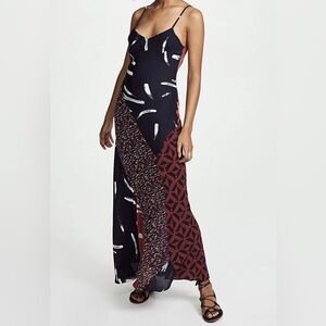 NWT Joie Womens Braewin Slip Maxi Silk Patchwork Dress